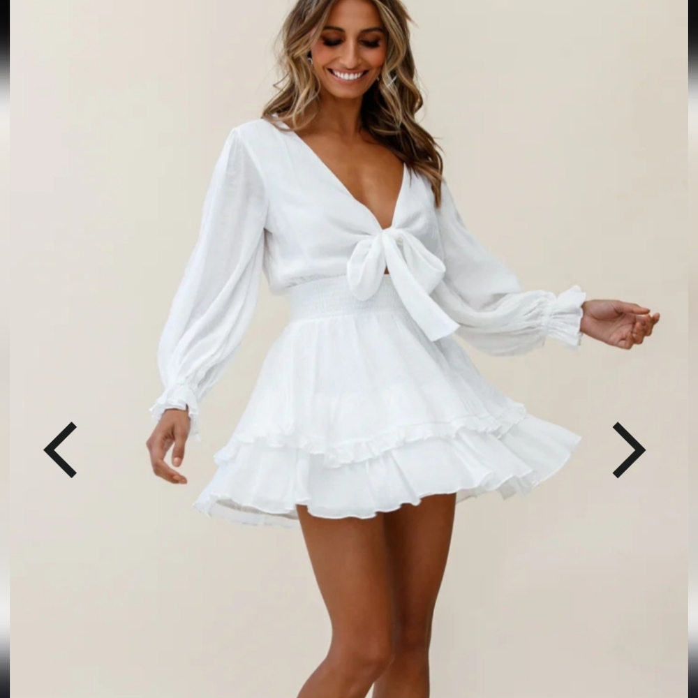 Anthea Bow-Tie Front Layered Frill White dress XL Nwot